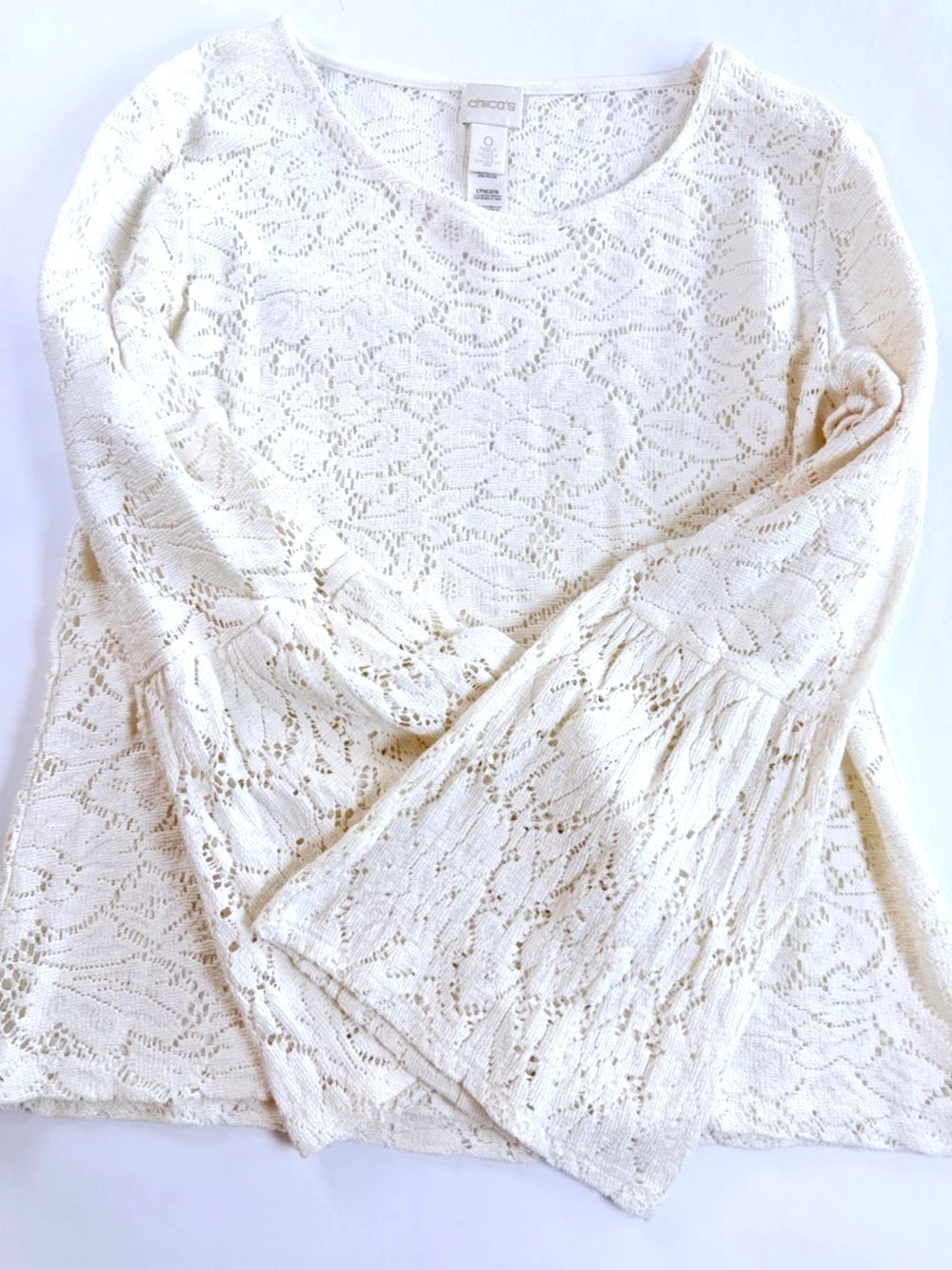 Chico's White Lace Bell-Sleeve Blouse - Picture 4 of 9